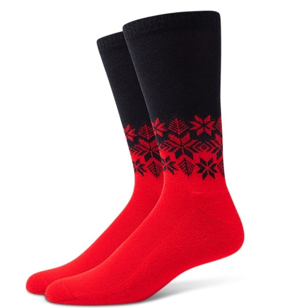 Merino Wool Red Black Crew Socks Mens Large Snowflake Alchester Roland Fall Cozy